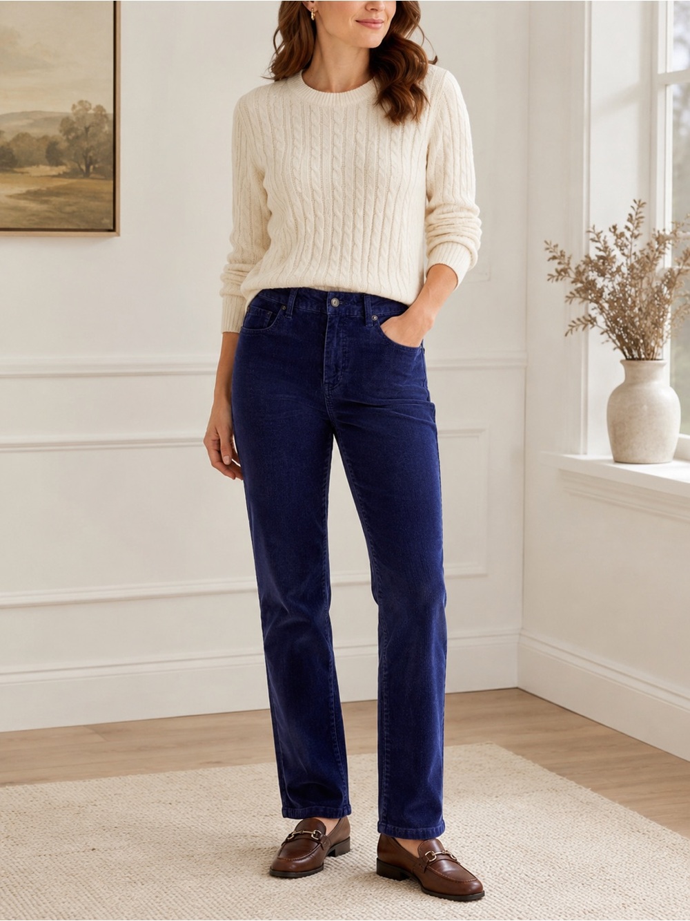 Chadwicks of Boston Corduroy Pants Women 4P Petite Blue Straight Leg Stretch